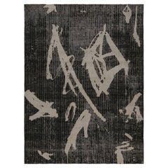 Rug & Kilim's Modern Rug Distressed In Black and Gray Geometric Pattern