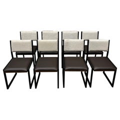 8x Shaker Modern Chairs by Ambrozia, Walnut, Dark Brown Leather, White Cowhide