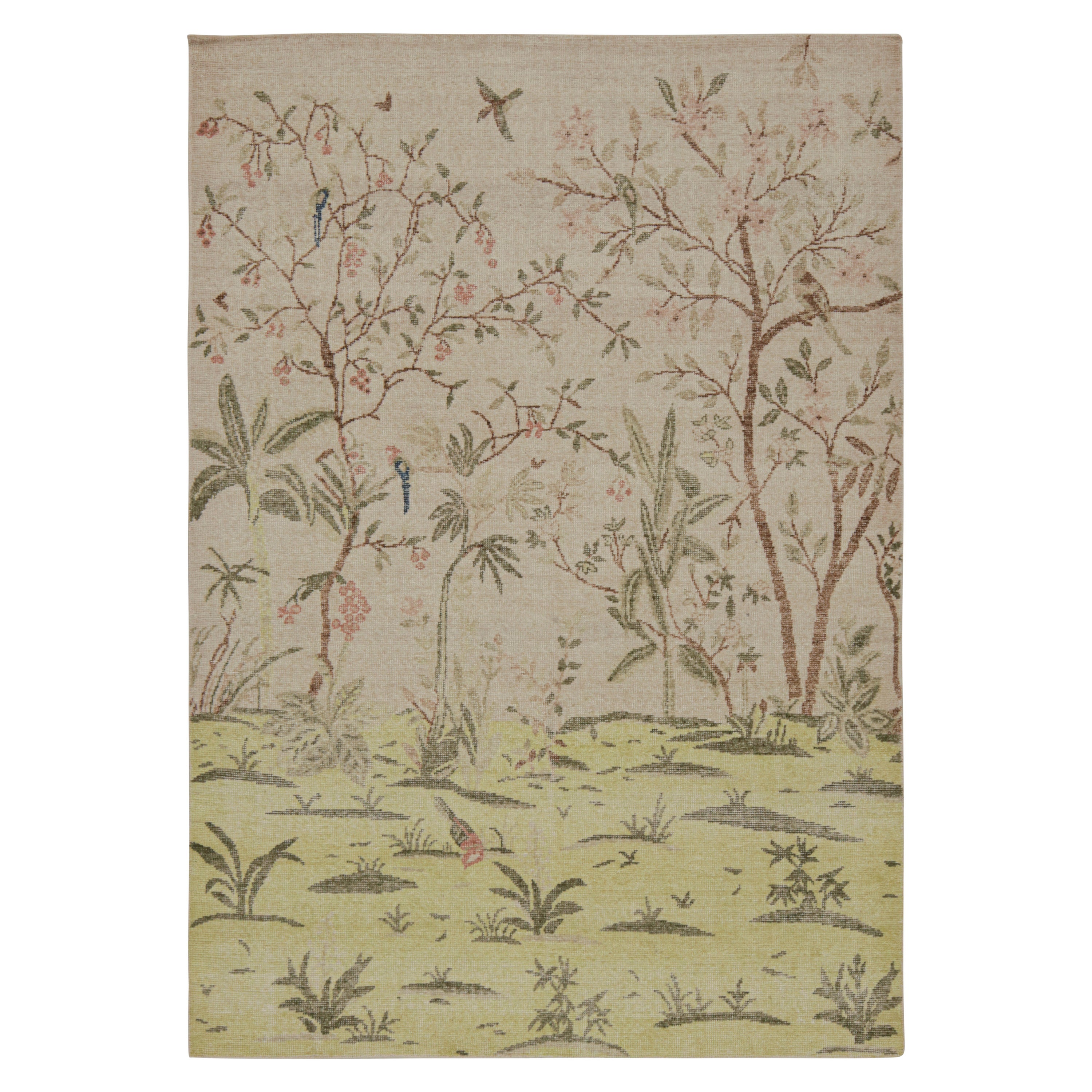 Rug & Kilim’s Contemporary Distressed Pictorial Rug, with Botanical Depictions For Sale