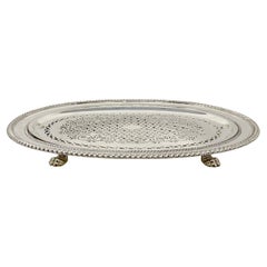 Antique English Silver-Plated Well & Tree Footed Tray, Circa 1880.
