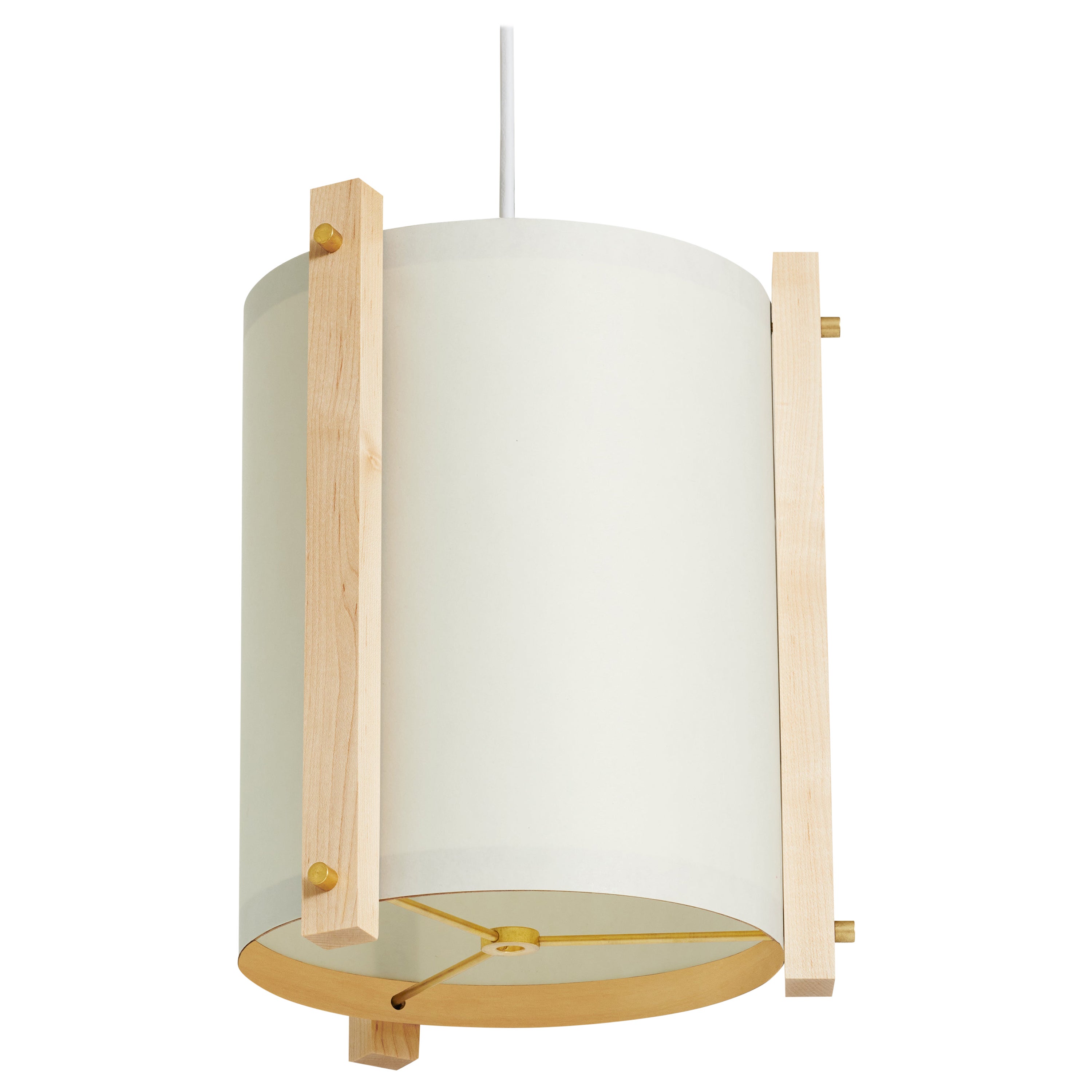 Japanese inspired mid-century white Maple and Brass Pendant Lamp - medium For Sale
