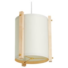 Japanese inspired mid-century white Maple and Brass Pendant Lamp - medium