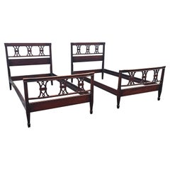 Early 20th Century Kindel Oxford Mahogany Chippendale Twin Bedstead, Pair