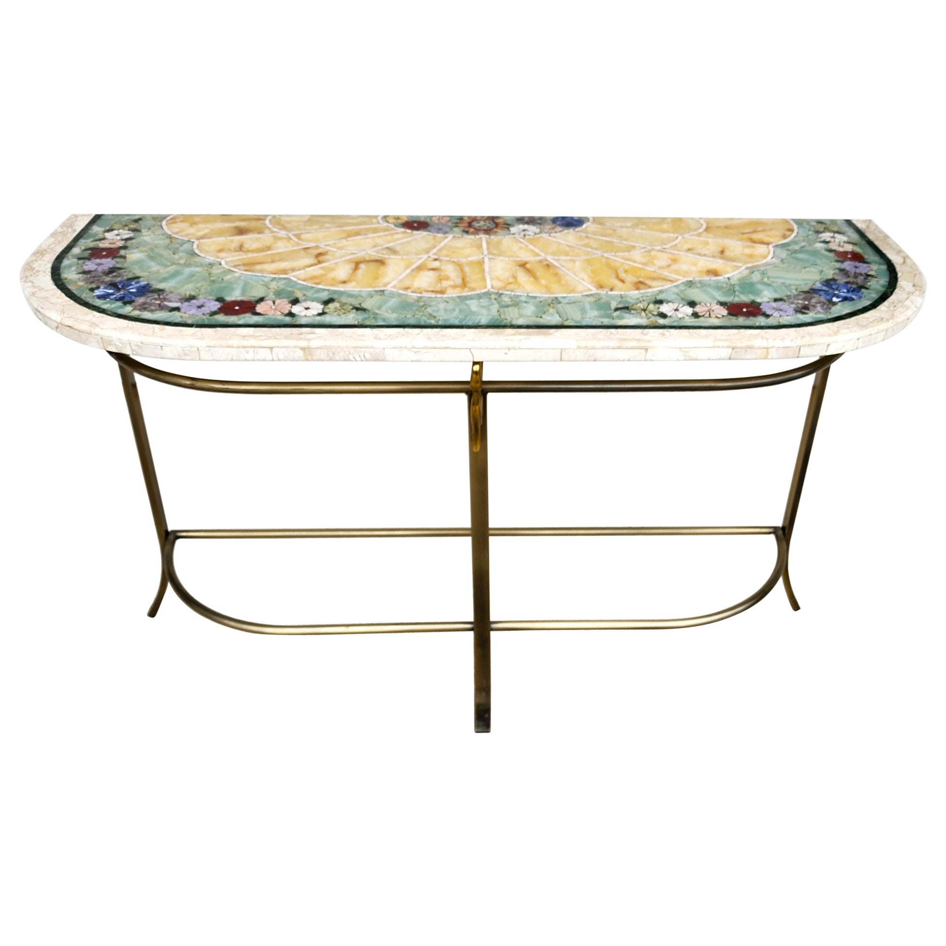 Regency Console Table Brass Swans Inlaid Onyx For Sale