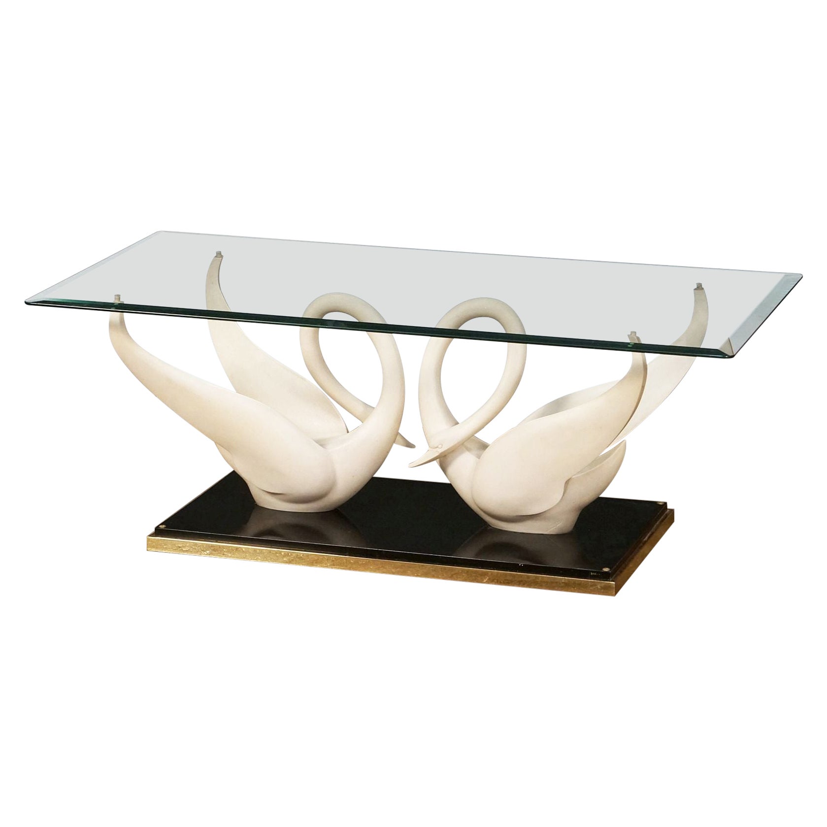 Maison Jansen Coffee or Cocktail Table with Swan Base and Glass Top, Signed For Sale