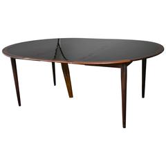 Art Deco Dining Table by Niels Møller, Black Laminate Center and Rosewood