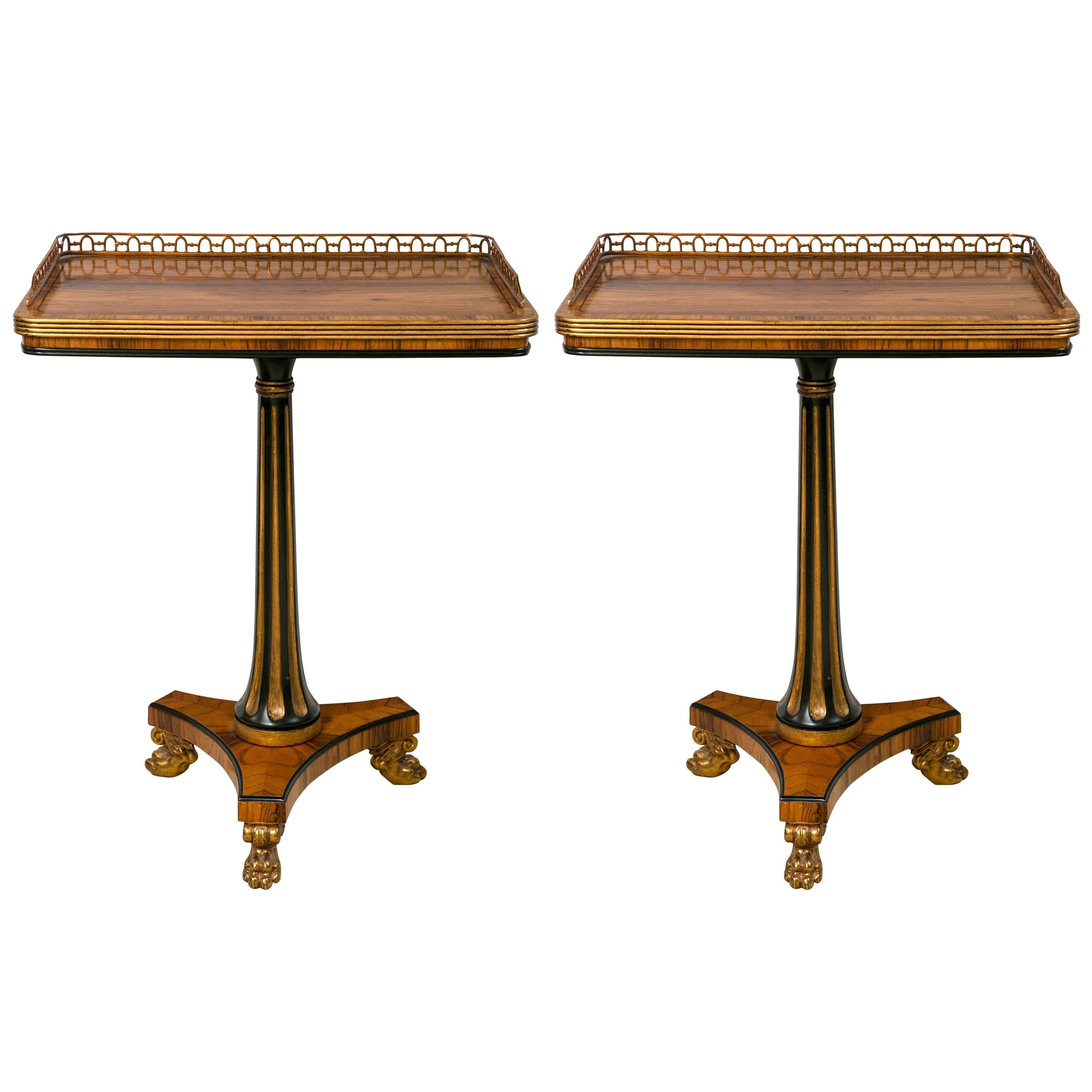 Pair of Rosewood Georgian Style Satinwood Inlaid End Tables with Paw Feet