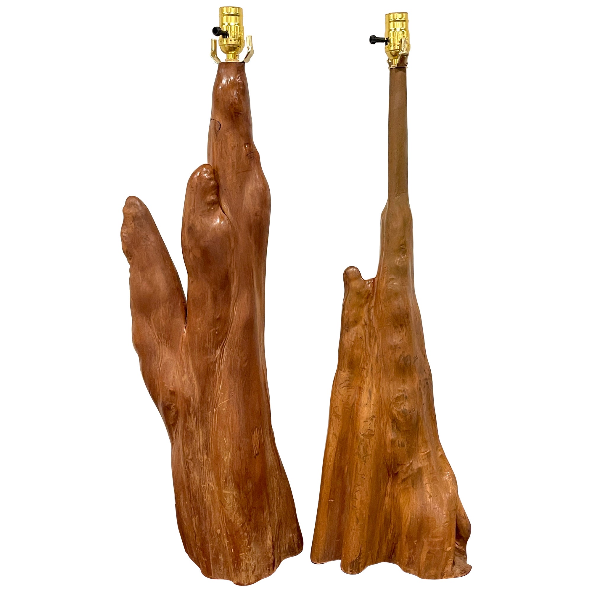 Pair of Mid Century Sculptural Cyprus Root Lamps, Attrib. Cypress Knee Studio For Sale