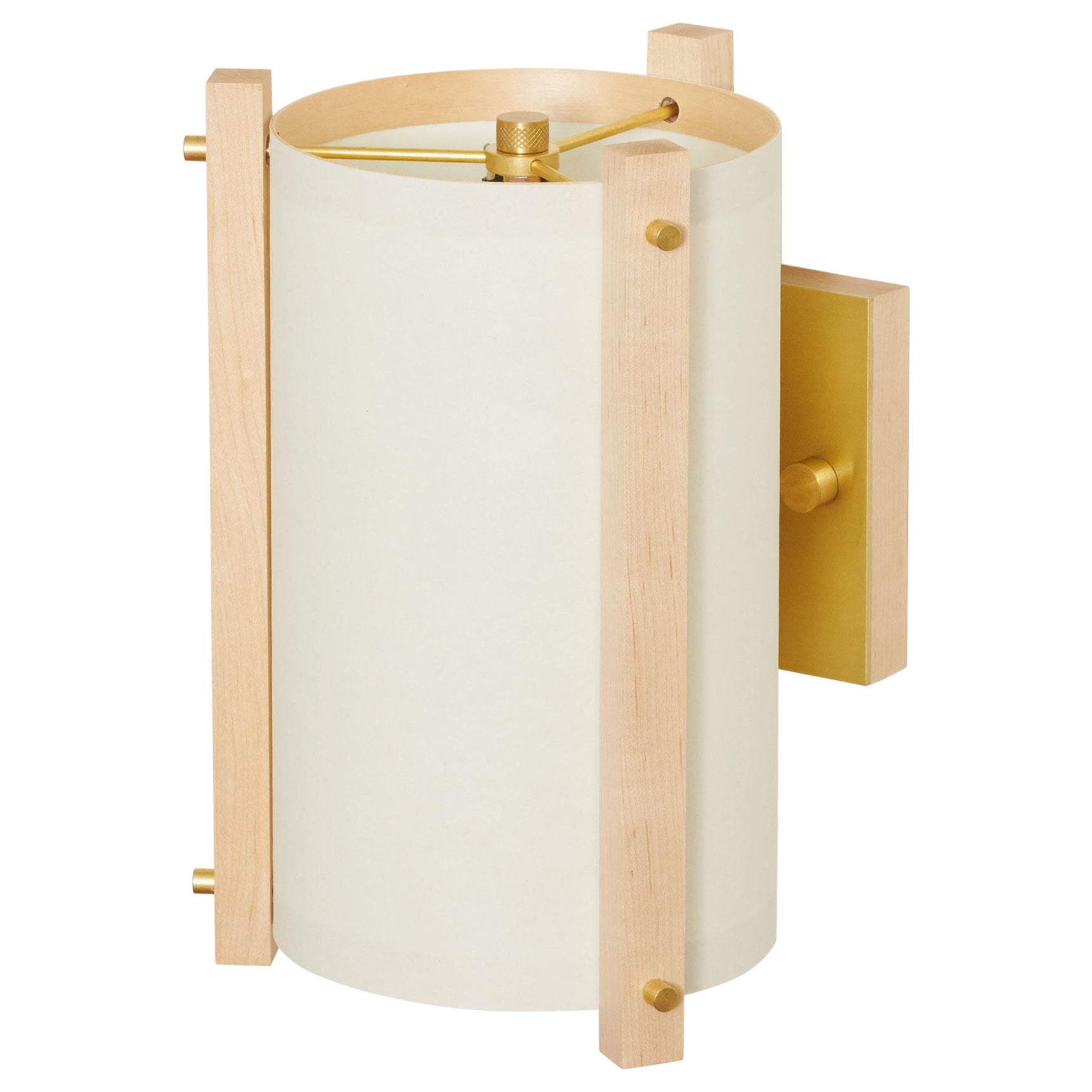 Japanese inspired mid-century Maple and Brass Sconce For Sale