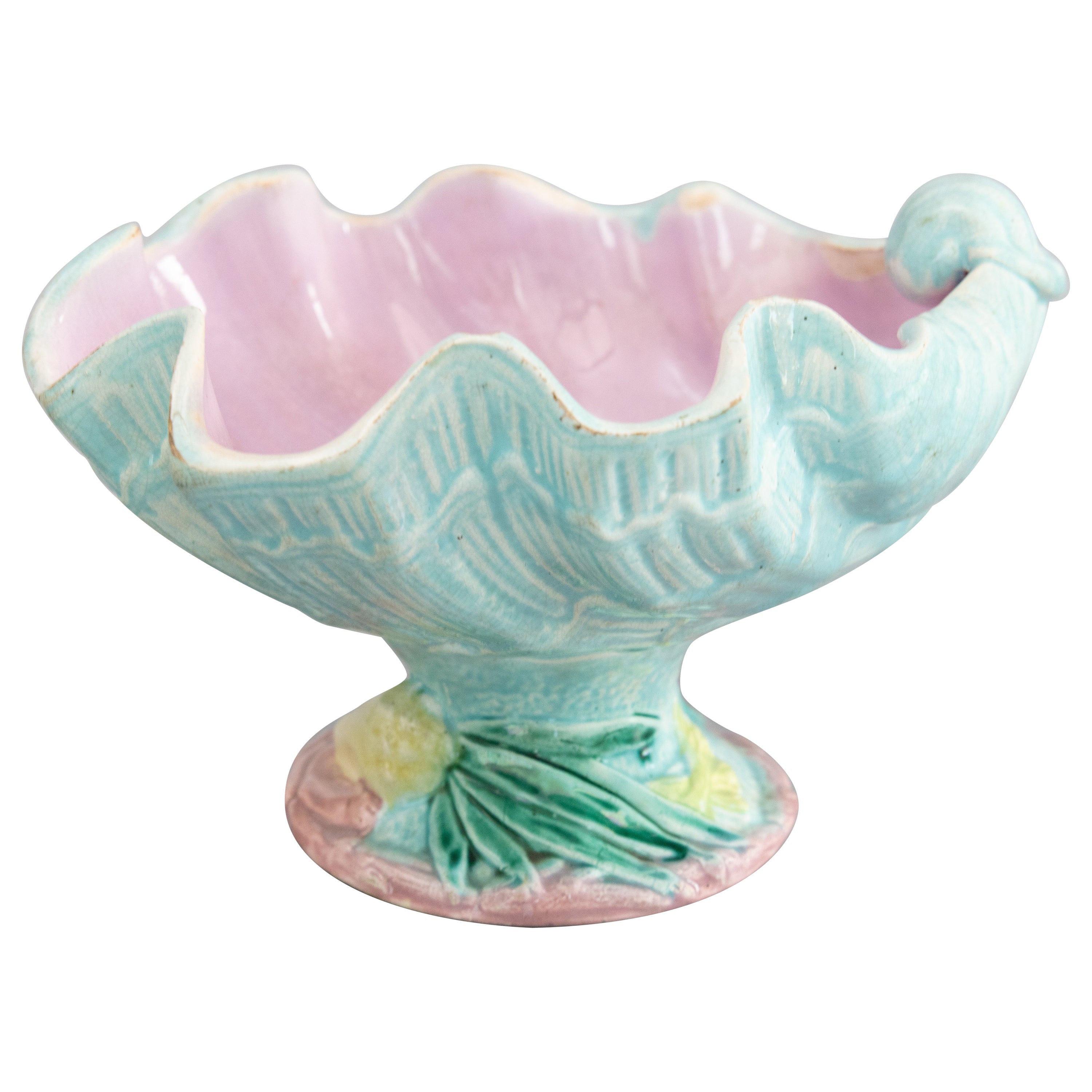 English Joseph Holdcroft Majolica Shell Compote Pedestal Centerpiece, circa 1880