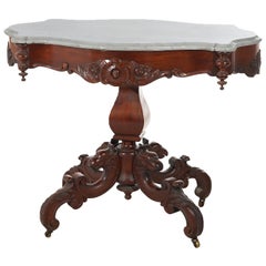 Antique Victorian Figural Carved Walnut & Marble Turtle Top Parlor Table C1880
