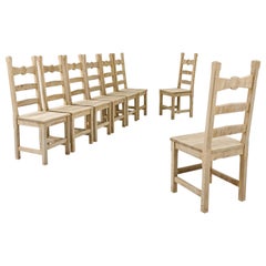 Vintage Belgian Country Oak Dining Chairs, Set of Eight