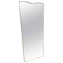 Vintage Large Slim Midcentury Brass Mirror, Italy-Super Profile