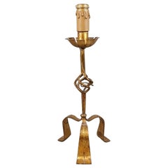 Retro neoclassical table lamp in golden wrought iron circa 1950