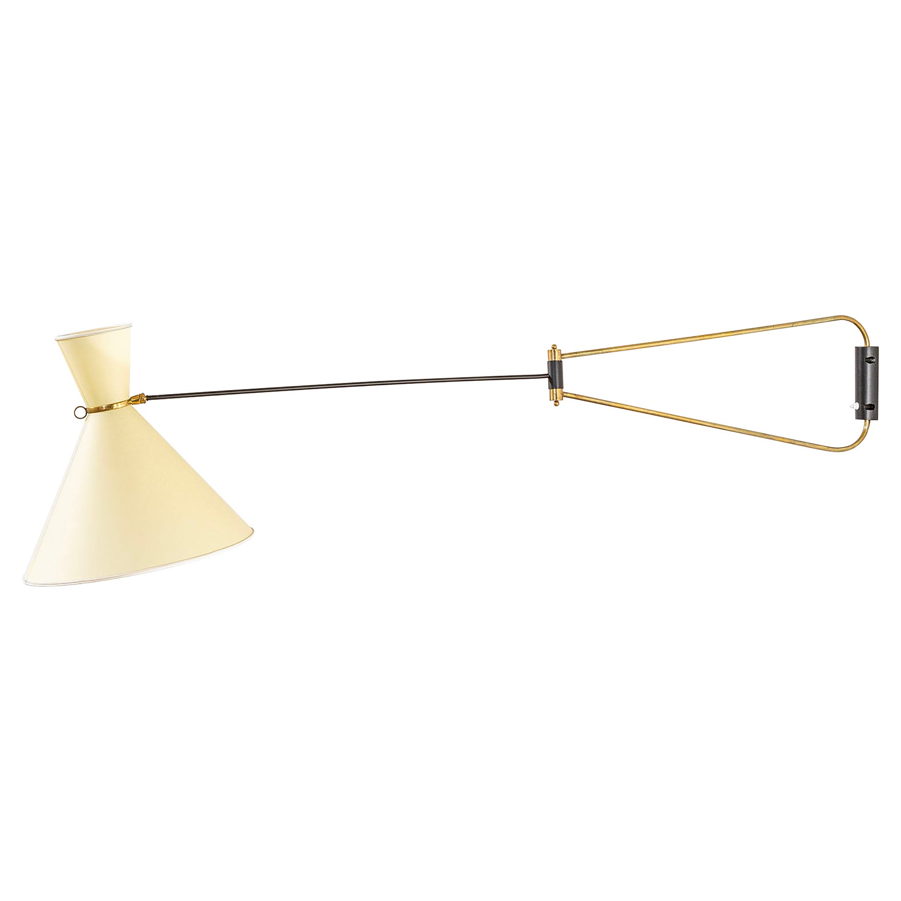 20th Century Robert Mathieu Directionable Wall Lamp in Brass and Fabric, 60s For Sale