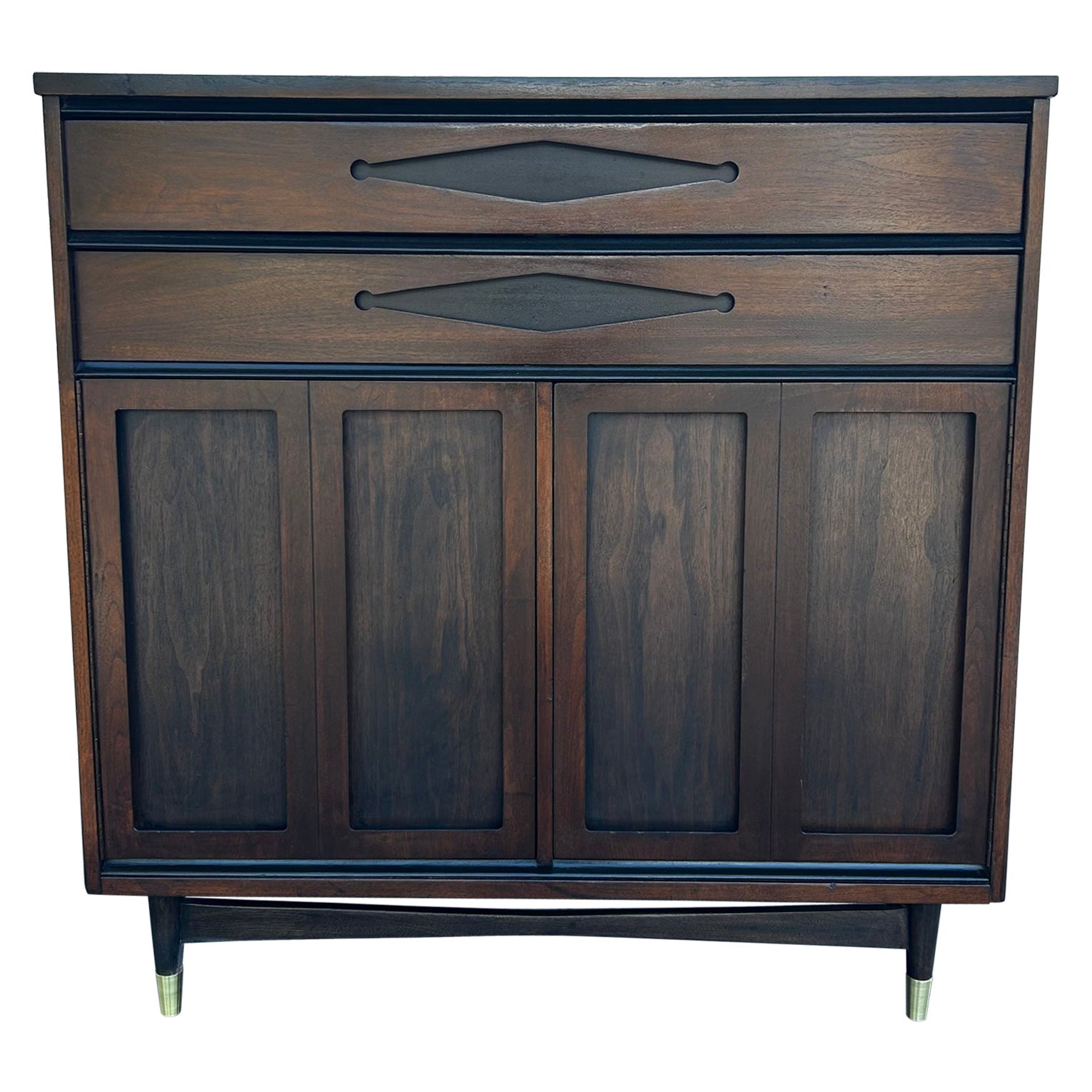 Vintage Mid-Century Modern Cabinet Dresser in Black and Dark Wood For Sale