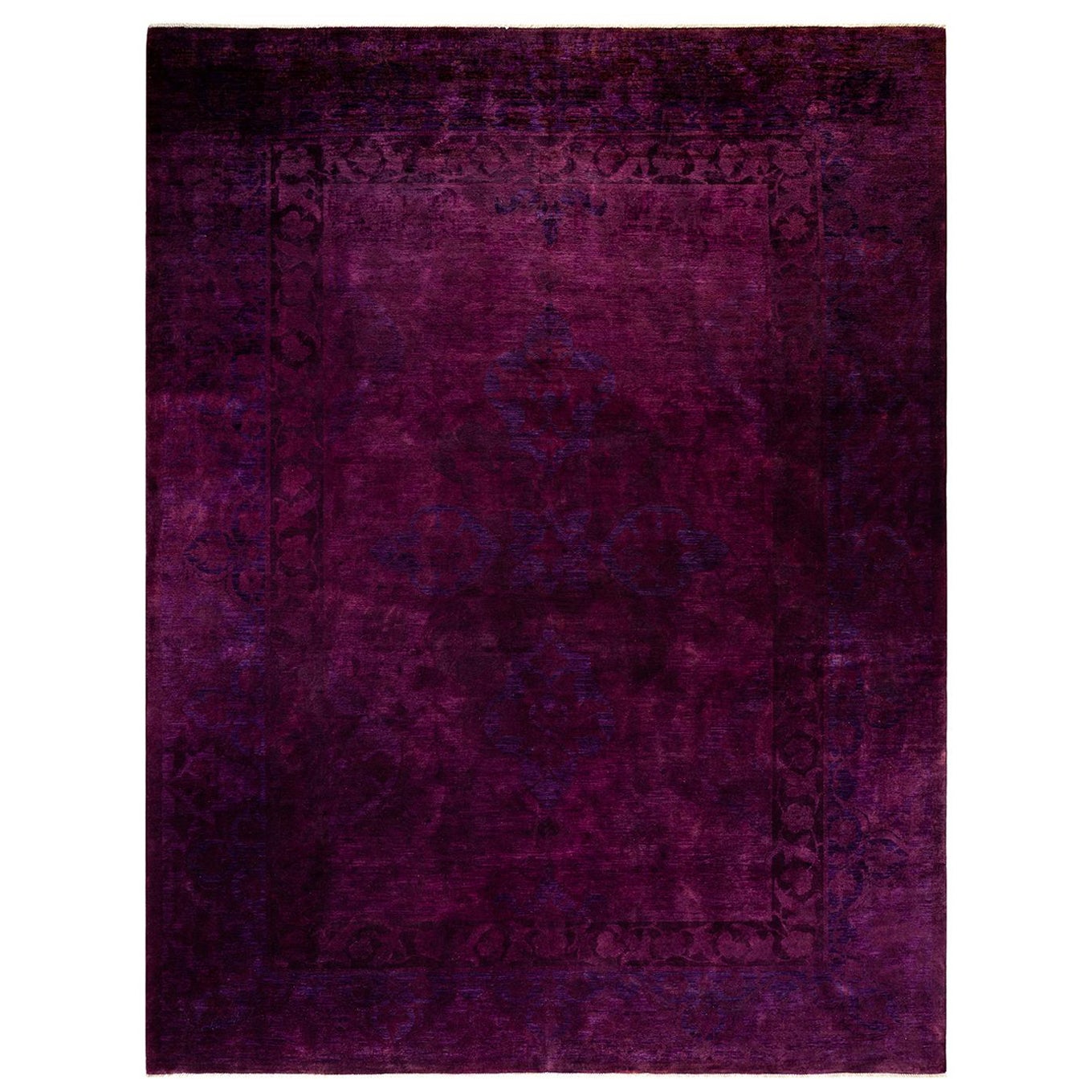 Violetter Teppich aus handgeknüpfter Wolle, gefärbt im Angebot