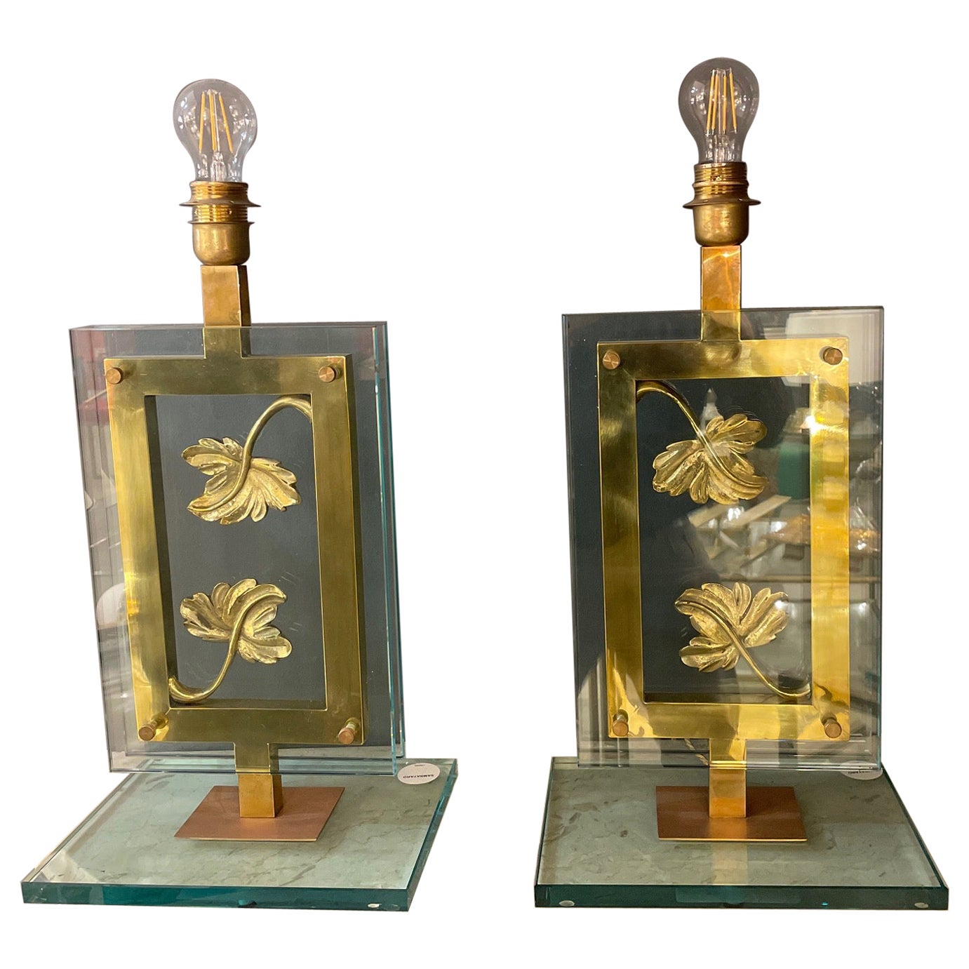 Pair of Italian Artistic Table Lamps in Brass