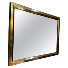 Vintage 1970s Elegant Rectangular Wall Mirror Aluminum and Brass