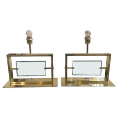 Retro Pair of Table Lamps in Brass and Clear Glass, circa 1960