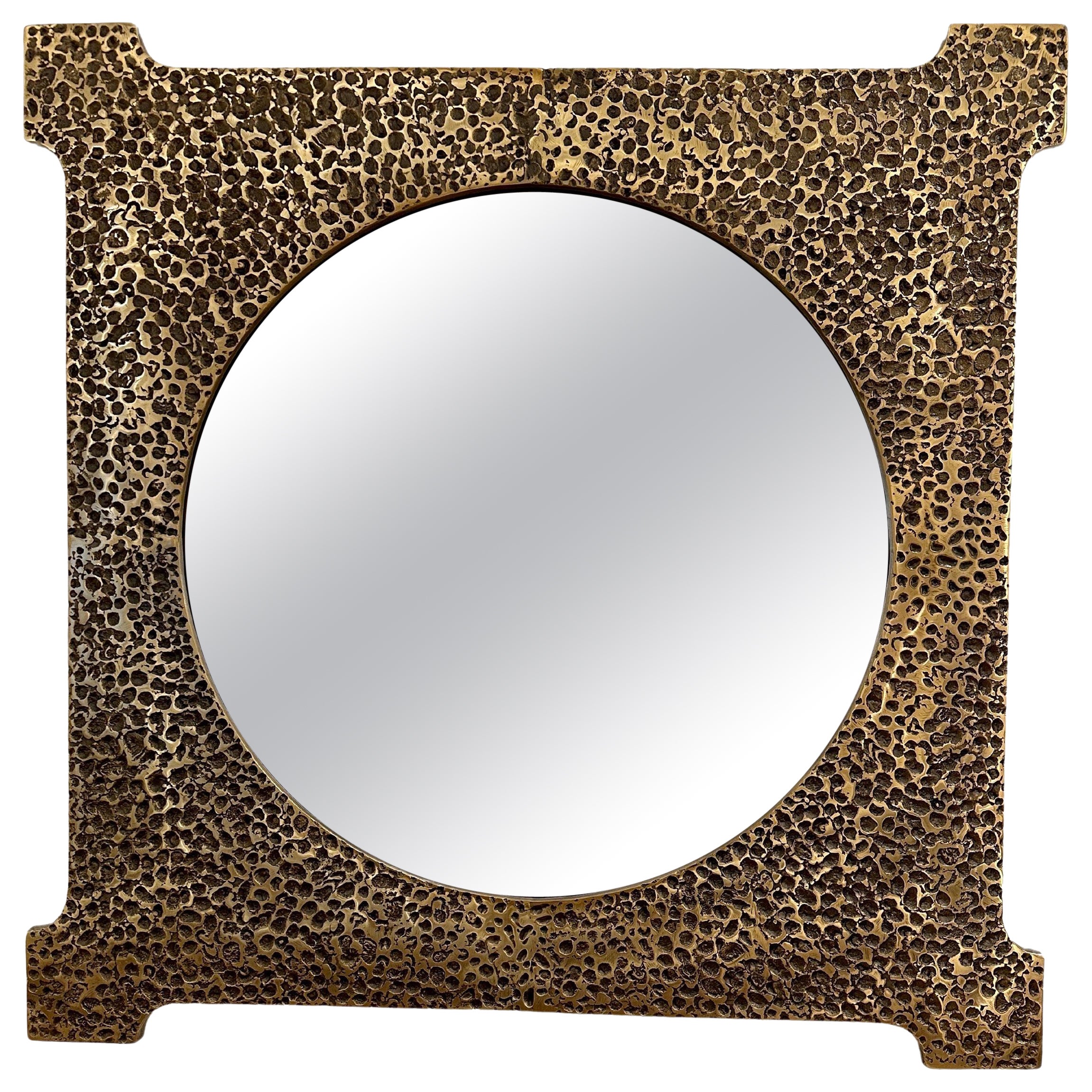 Exquisite Brutal Hammered Bronze Wall Mirror For Sale