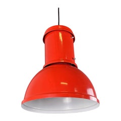 Italian mid-century modern red and white metal chandelier, 1960s