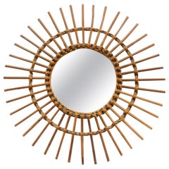 1960's Italian Sunburst Bamboo / Rattan Wall Mirror.