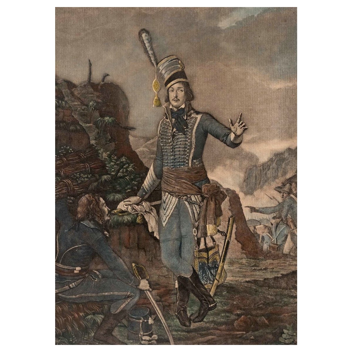 Polychrome Print Eau Forte - General In Chief Marceau - Period: XVIIIth Century For Sale