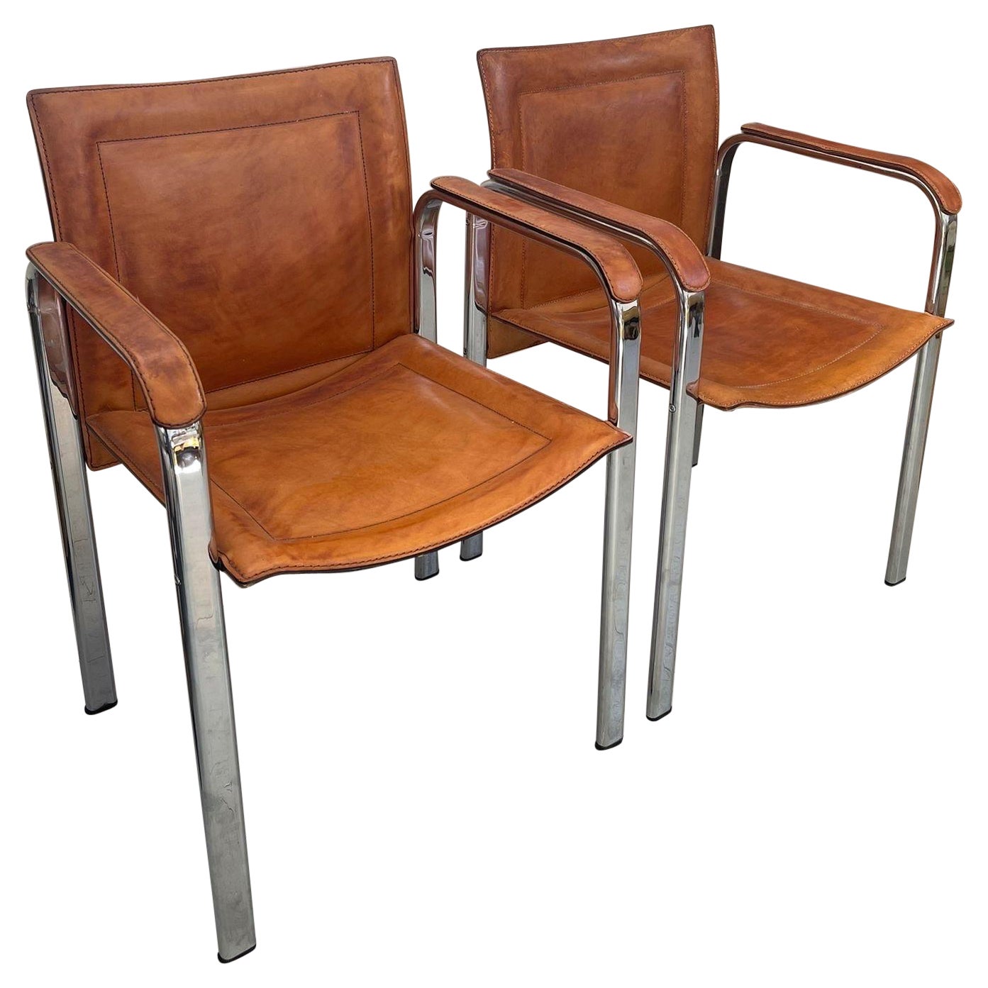 Swedish Mid Century Modern Leather Chairs. Set of Two For Sale