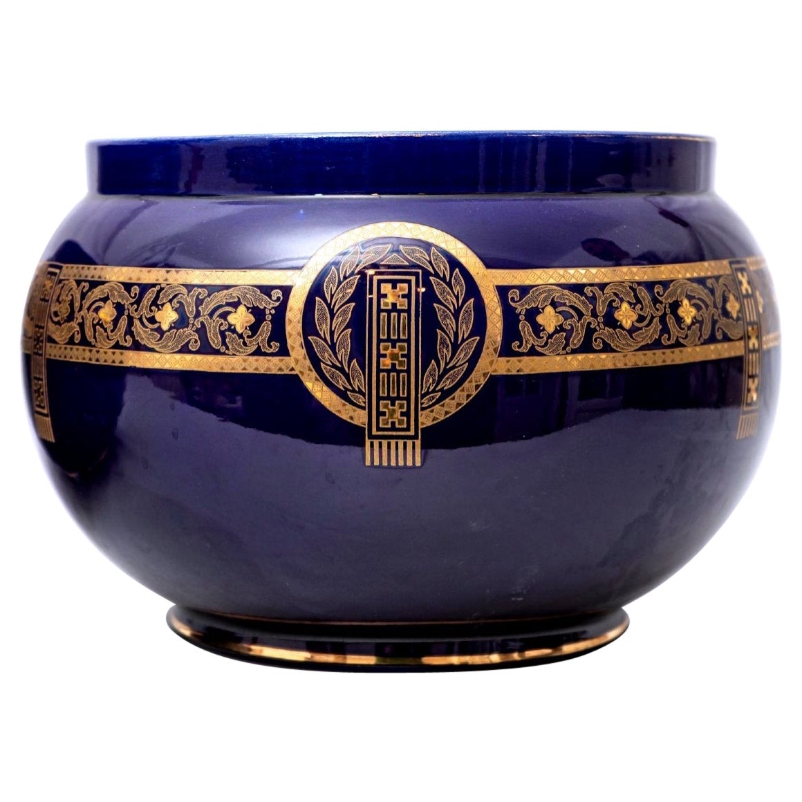 Pair Of Large Planters - Signed And Numbered Sarreguemines - Dark Cobalt Blue -  For Sale