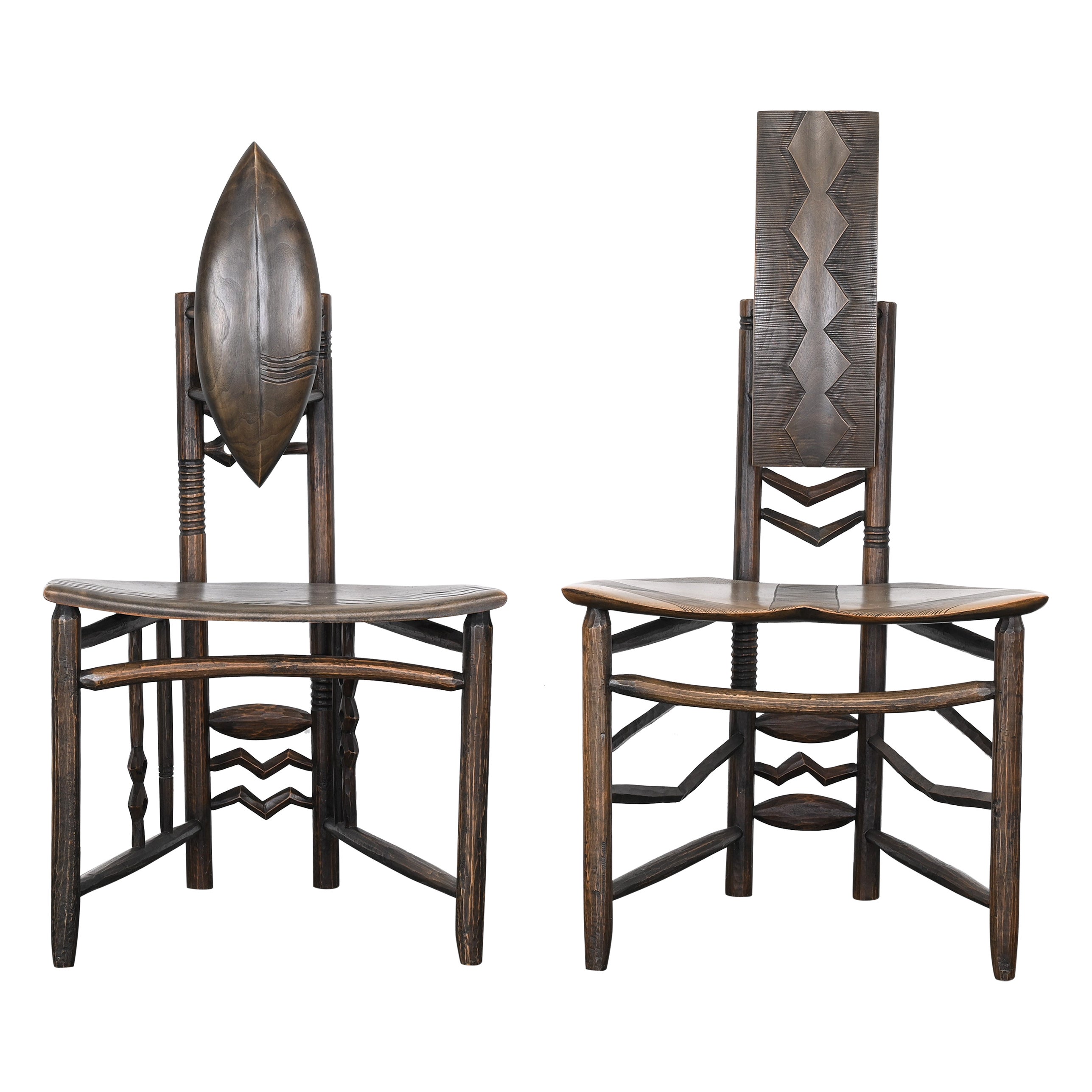 Signed Pair of African Chairs by Dean Pulver For Sale