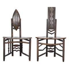 Used Signed Pair of African Chairs by Dean Pulver