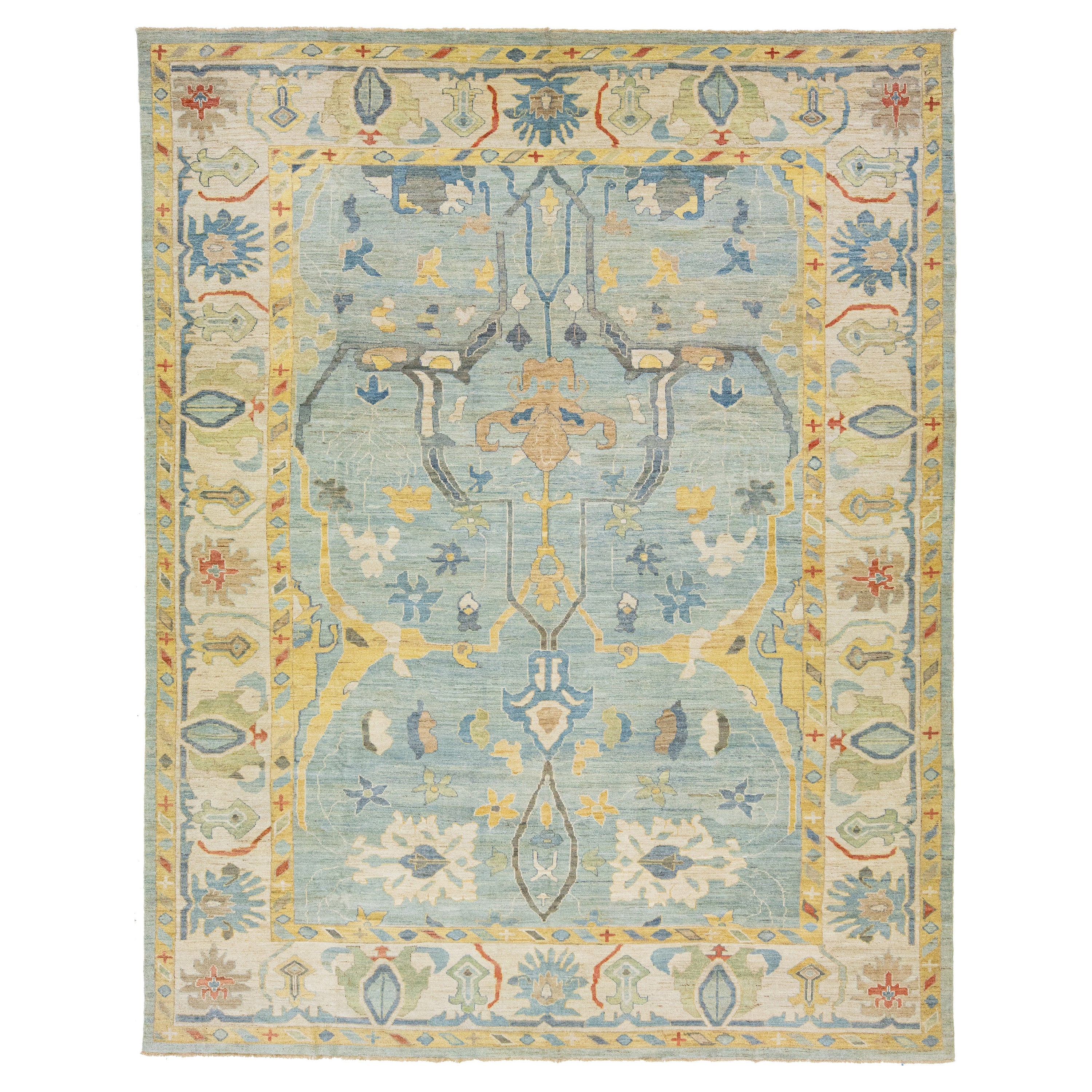  Contemporary Designed Sultanabad Oversize Wool Rug In Blue For Sale
