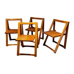 Antique 1960s Set Four Folding Wood Trieste Chairs Aldo Jacober Alberto Bazzani