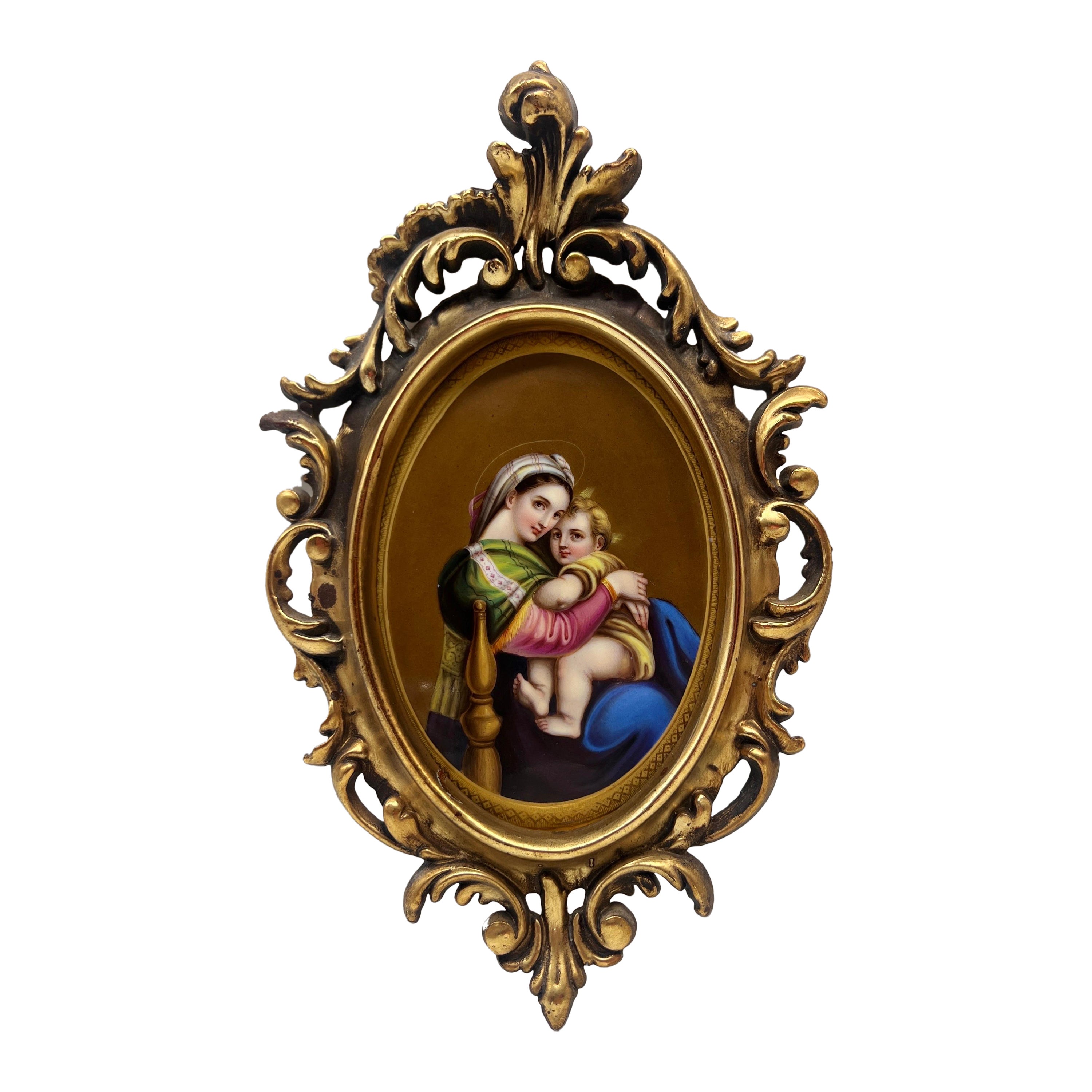 Antique KPM Porcelain Style Plaque "Madonna Della Sedia" After Raphael  For Sale