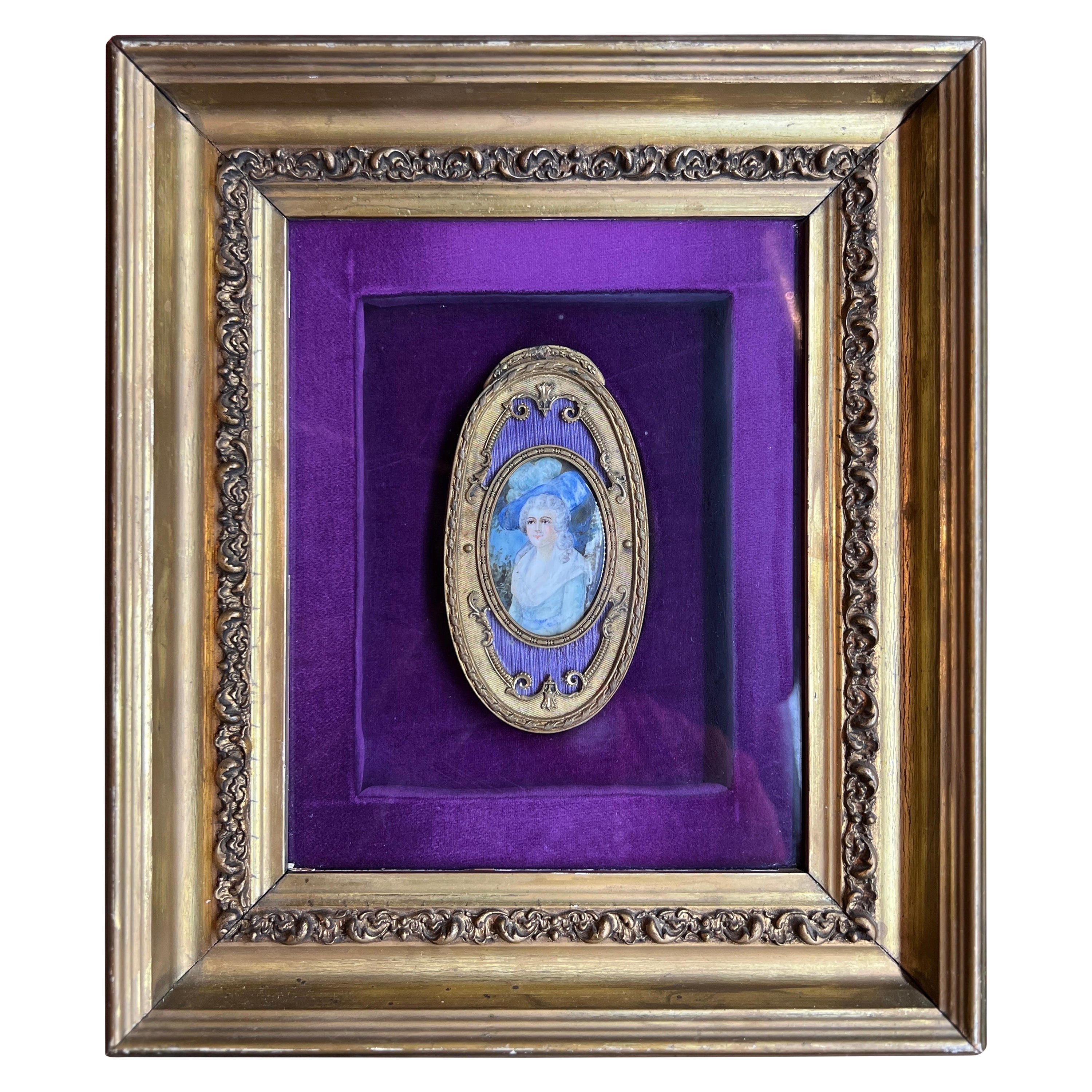 19th Century French D'ore Bronze Enameled Portrait of A Noble Lady