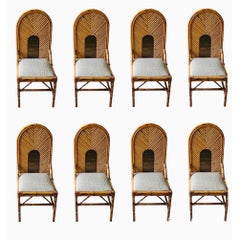 Vintage 1970s Set of 8 Spectacular Bamboo and Brass Dining Chairs after Gabriella Crespi