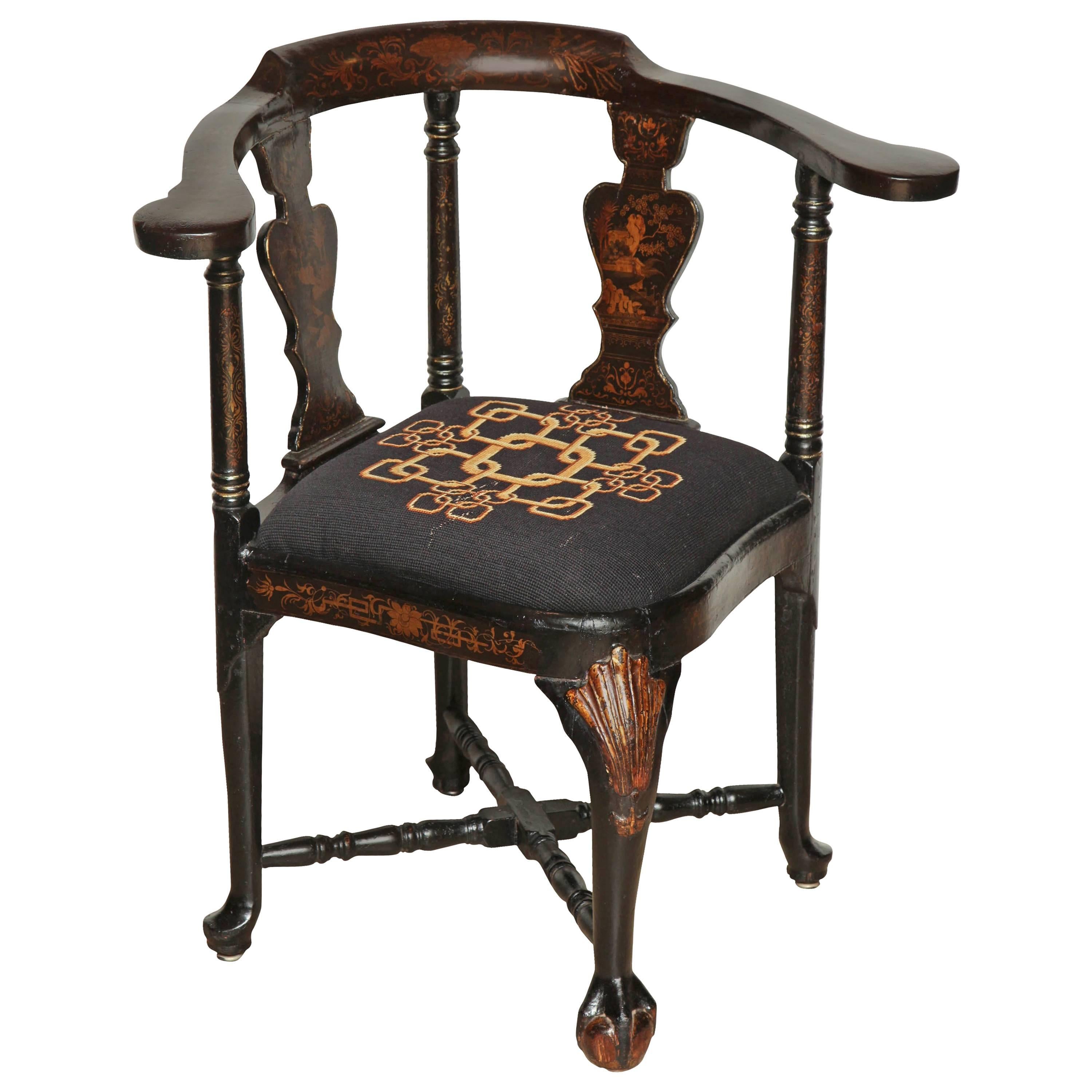 English Chinoiserie Decorated Corner Chair
