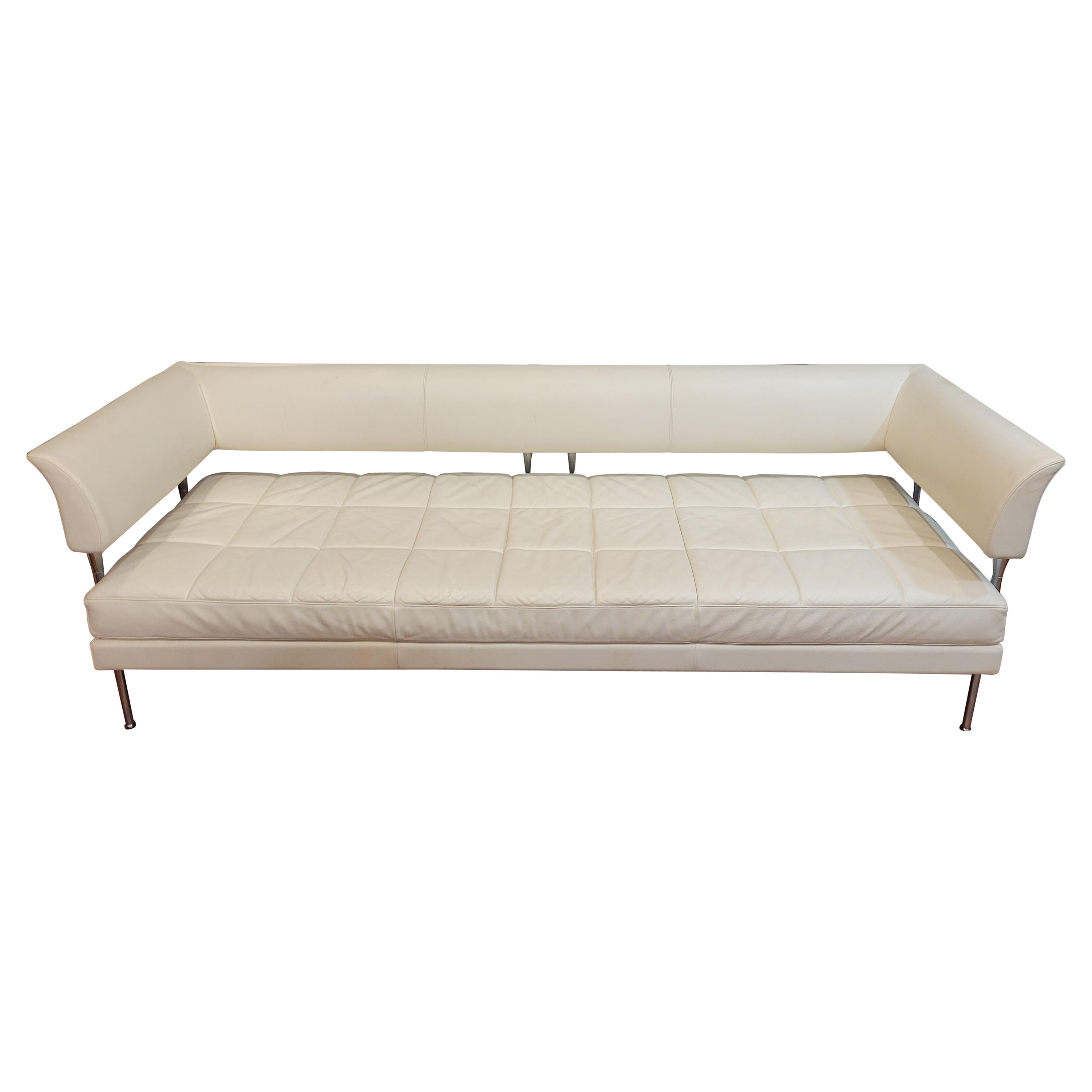 90s Hydra Castor sofa, white leather and steel, Luca Scacchetti  Poltrona Frau For Sale