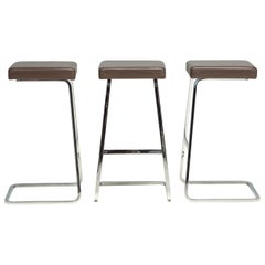 Used Ludwig Mies van der Rohe by Knoll Brown Leather Four Seasons Stools, Set of 3