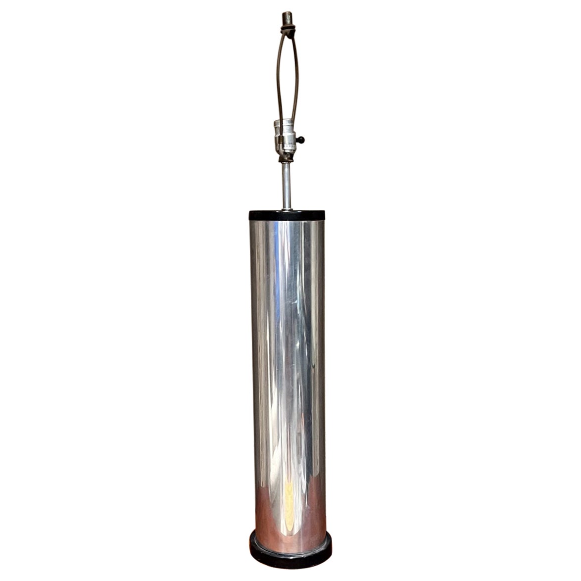 Verchromte Zylinder-Tischlampe im Silber- und Schwarz-Stil von George Kovacs, 1970er Jahre