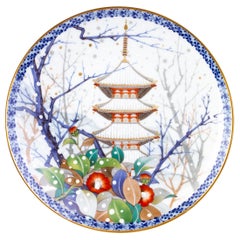 Signed Noritake Japanese Porcelain Winter Pagoda Plate 