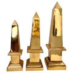 Vintage Mid Century Set of 3 Brass Obelisks