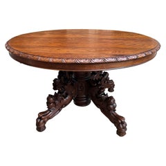 Antique French Oval Dining Table Carved Oak Black Forest Sofa Library Griffin