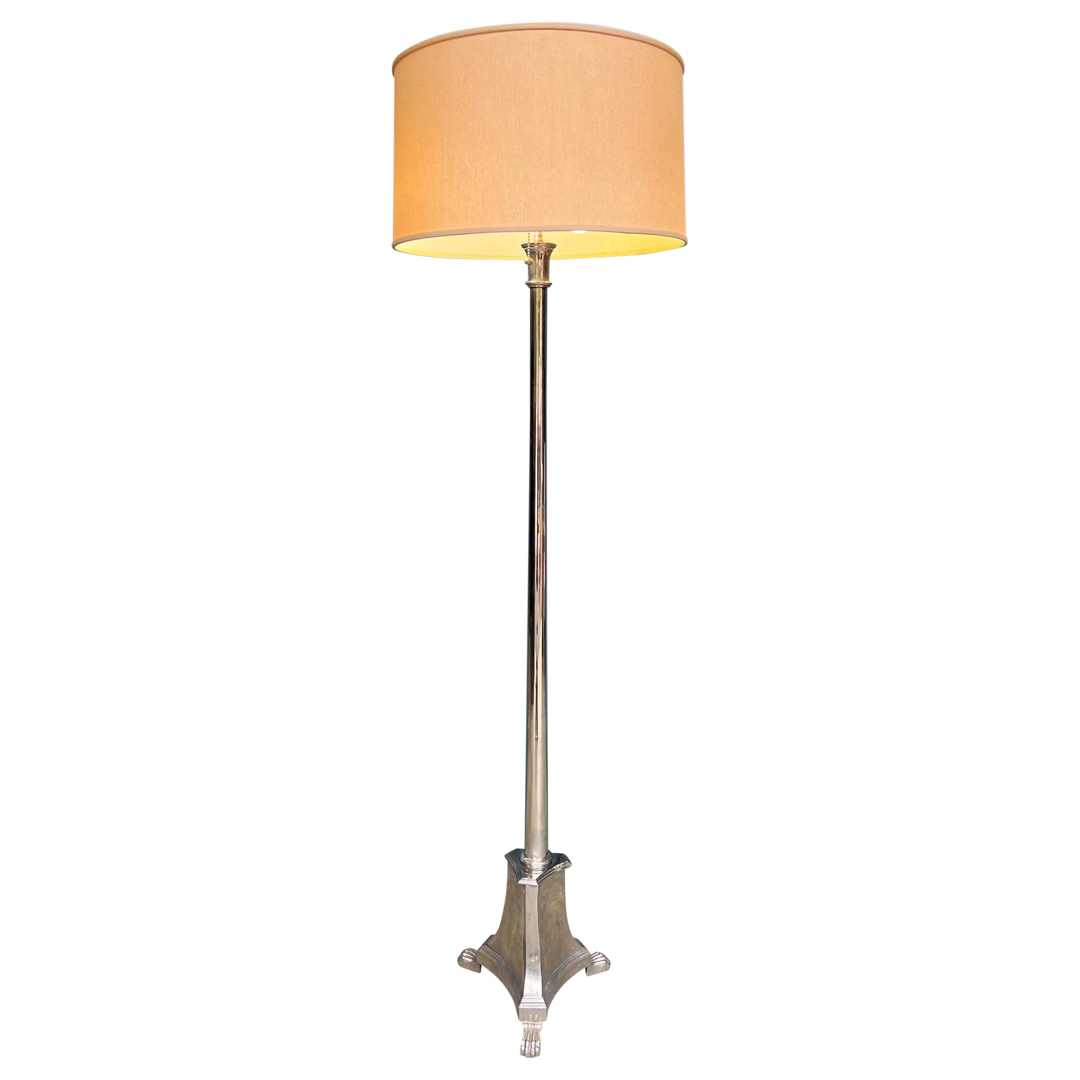 French 1940s Neoclassical Style Nickel-Plated Floor Lamp For Sale