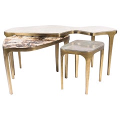 Nesting Coffee Tables in Shagreen and Quartz with Brass Accents R&Y Augousti