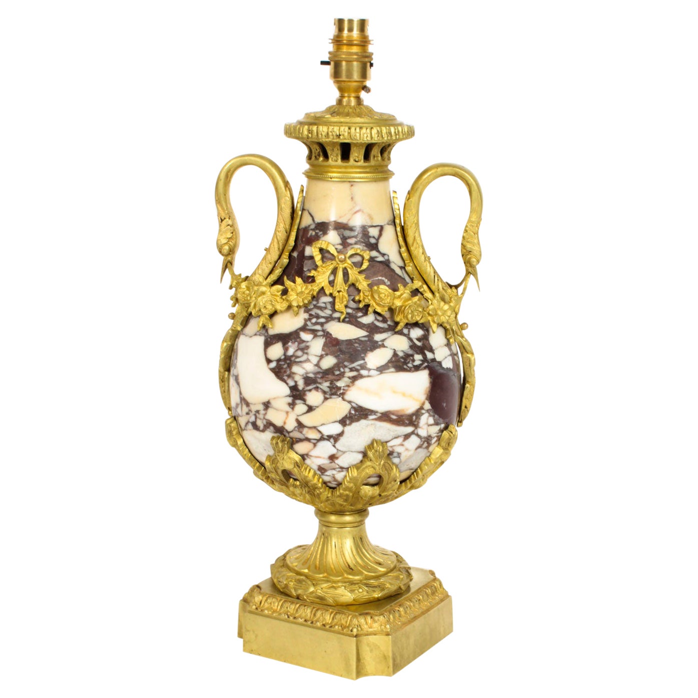 Antique French Louis XVI Revival Ormolu Mounted Marble Table Lamp 1860s For Sale