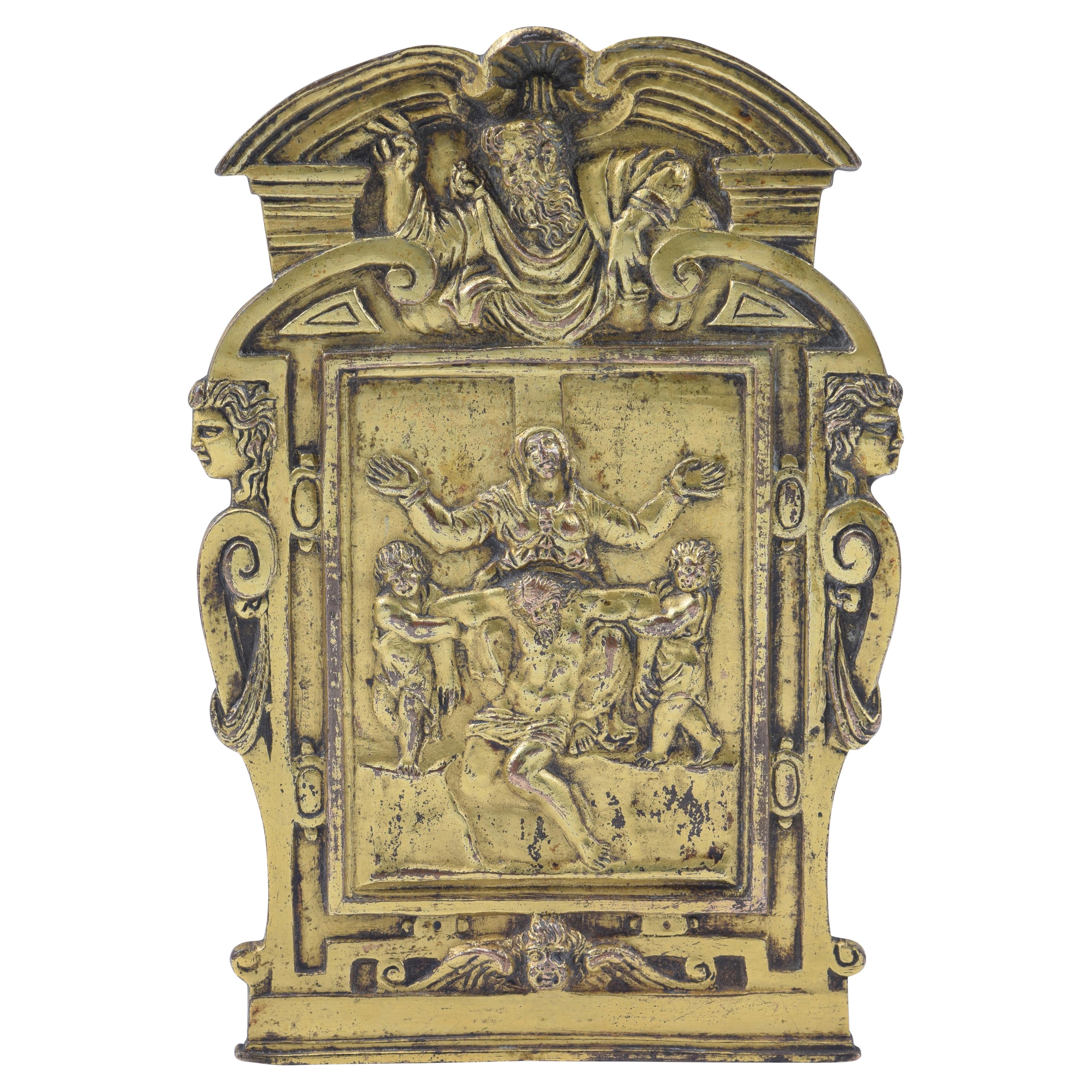 Gilt bronze pax board, Pietà. 16th-17th centuries, after Michelangelo Buonarroti For Sale
