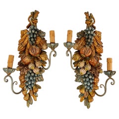 Pair Of Polychrome Wood Sconces - Period: Art Nouveau - Circa 1900