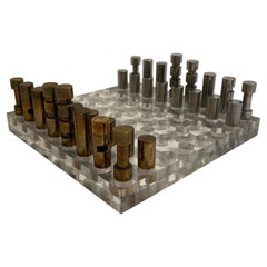 French Modernist Chess Set Lucite Base. 